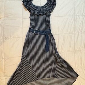 Current Air Blue Striped High Low Dress Spanish style denim